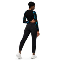 dos et jean noir - Crop Top Lycra Femme Manche Longue Recyclé SPF50 Benitier Bleu 2 - Couleurs Lagon