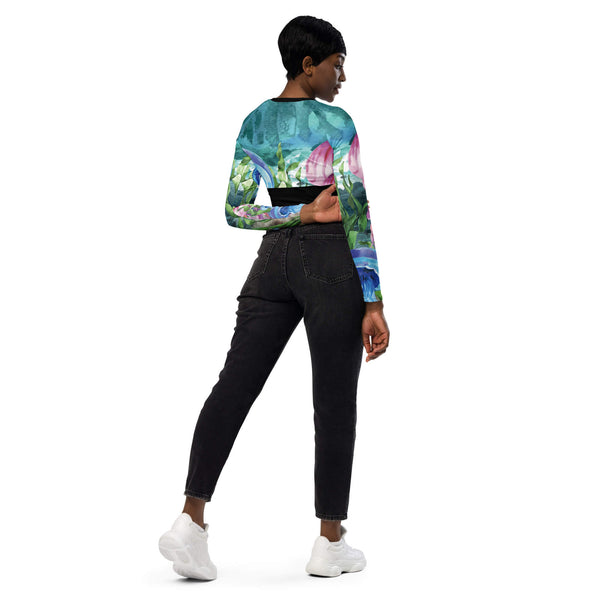 dos jeans - Lycra MITI Crop Top Femme Caraco Recyclé UV50 Bleu Marine Meduse - Couleurs Lagon