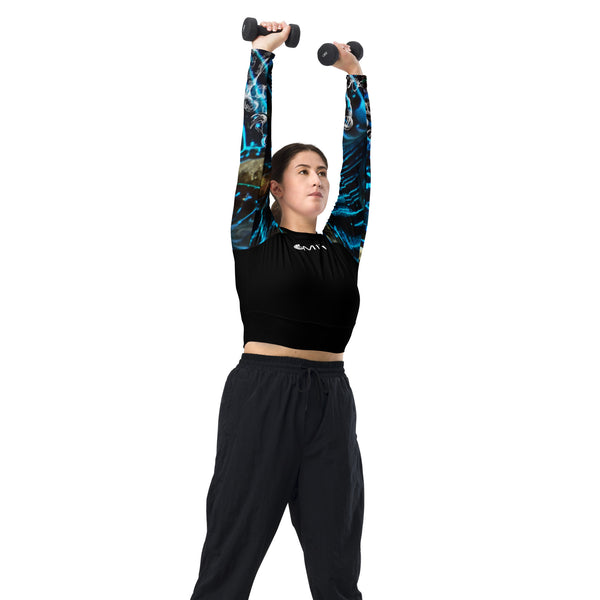 avant sport - Crop Top Lycra Femme Manche Longue Recyclé SPF50 Béniter Bleu - Couleurs Lagon