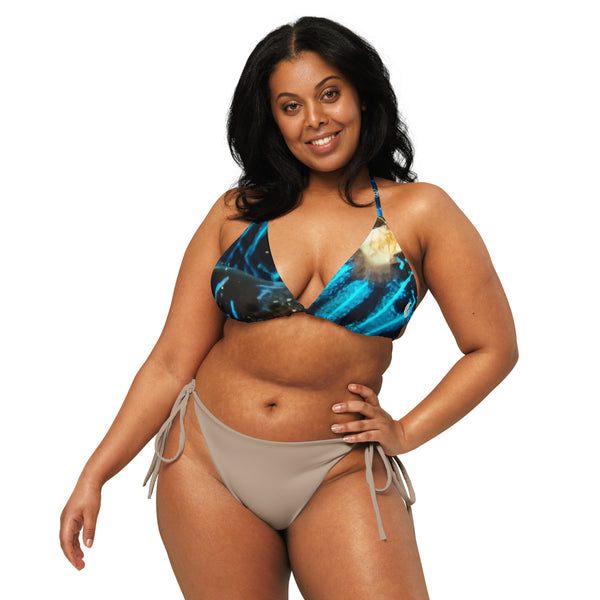 avant grande taille - Haut de bikini éco-responsable rembourré UPF50+ banane Bénitier bleu 2