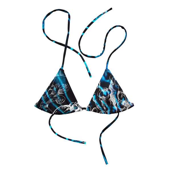 avant à plat - Haut de bikini éco-responsable rembourré UPF50+ banane Bénitier bleu 3 - Couleurs Lagon