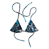 avant à plat - Haut de bikini éco-responsable rembourré UPF50+ banane Bénitier bleu 3 - Couleurs Lagon