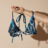 présentation avant - Haut de bikini éco-responsable rembourré UPF50+ banane Bénitier bleu 3 - Couleurs Lagon