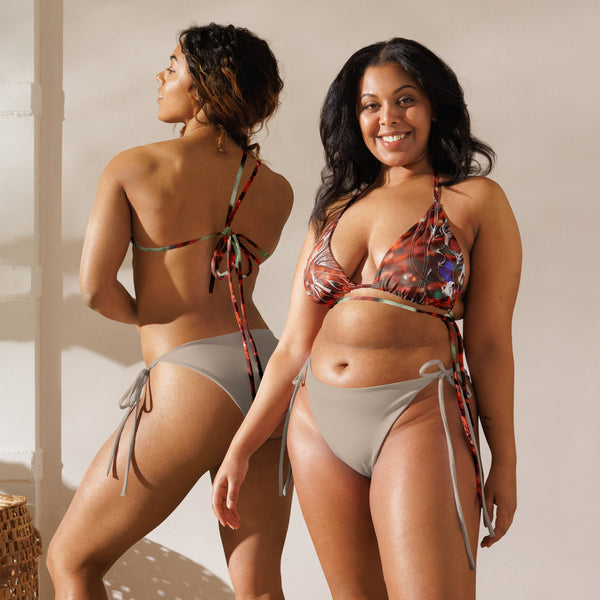dos et avant grande taille - Haut de bikini éco-responsable rembourré UPF50+ Gorgone Rouge Dragon Fish - Couleurs Lagon