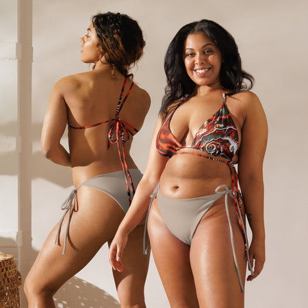 dos et avant - Haut de bikini éco-responsable rembourré UPF50+ Gorgone Rouge Nautile - Couleurs Lagon