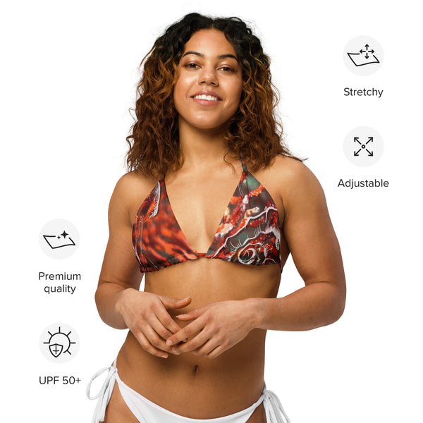caracteristiques - Haut de bikini éco-responsable rembourré UPF50+ Gorgone Rouge Nautile - Couleurs Lagon