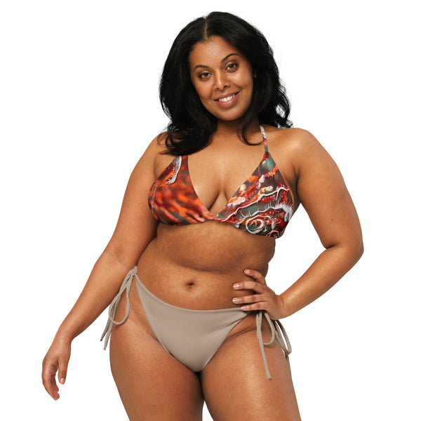 avant grande taille - Haut de bikini éco-responsable rembourré UPF50+ Gorgone Rouge Nautile - Couleurs Lagon