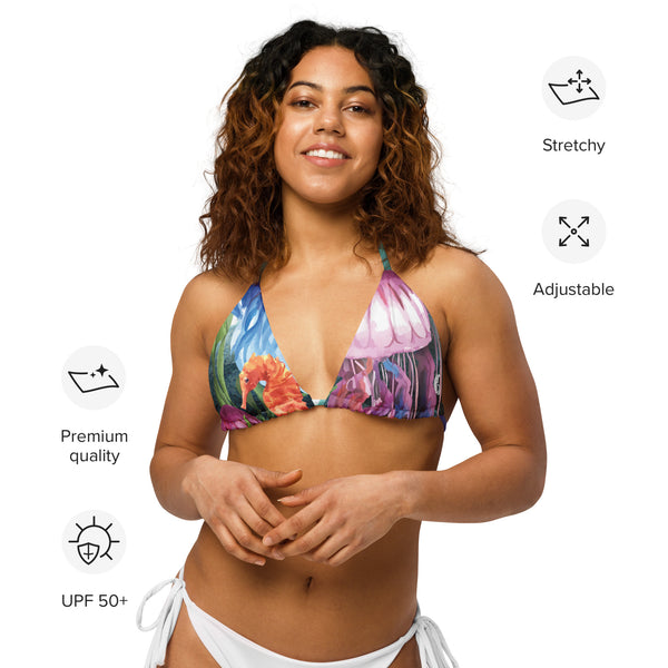caracteristiques - Haut de bikini éco-responsable rembourré UPF50+ Meduse Lavande - Couleurs Lagon