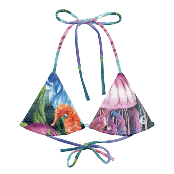avant à plat - Haut de bikini éco-responsable rembourré UPF50+ Meduse Lavande - Couleurs Lagon