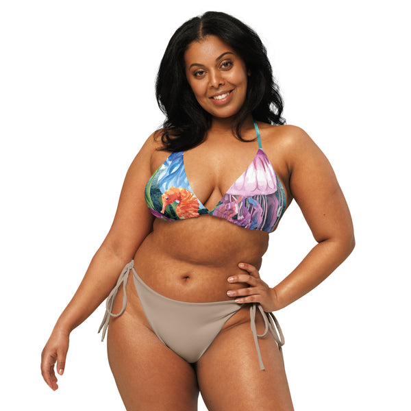 avant grande taille - Haut de bikini éco-responsable rembourré UPF50+ Meduse Lavande - Couleurs Lagon