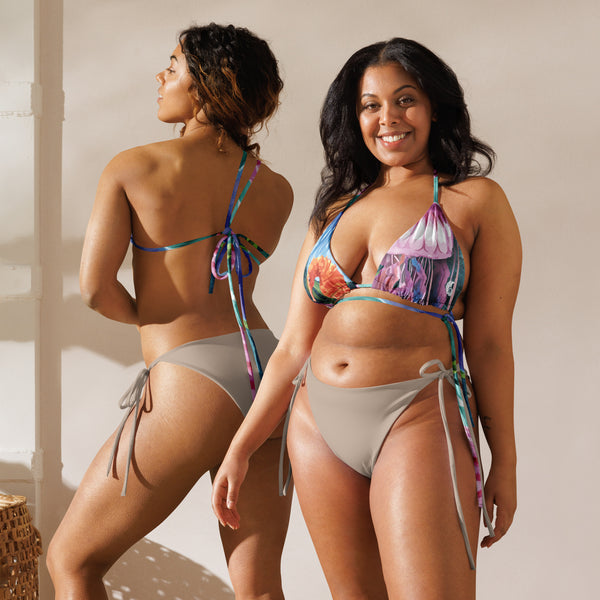 dos et avant - Haut de bikini éco-responsable rembourré UPF50+ Meduse Lavande - Couleurs Lagon