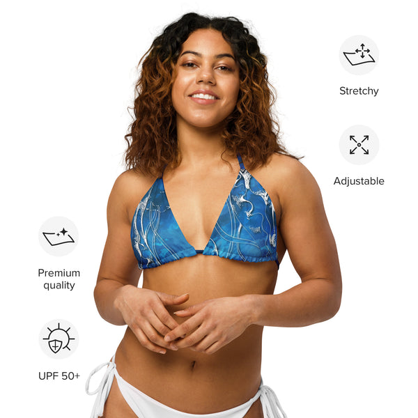 caracteristiques - Haut de bikini éco-responsable rembourré UPF50+ Bleu Marine Meduse - Couleurs Lagon