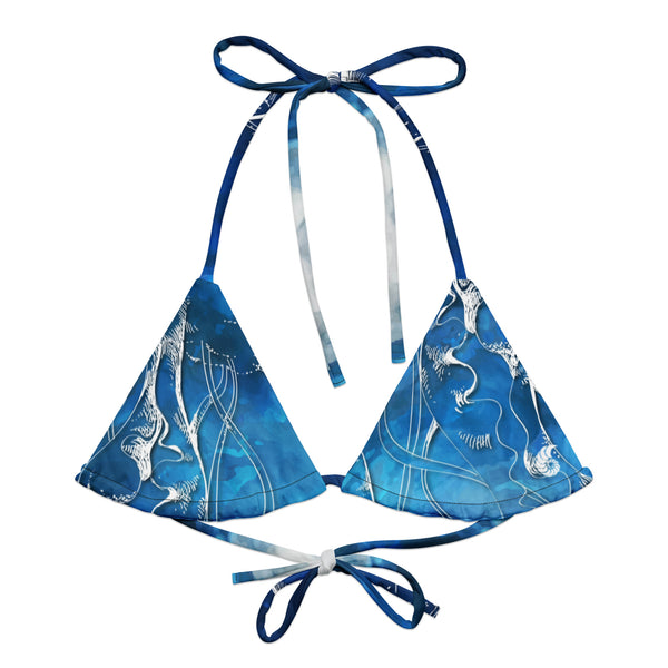 avant à plat - Haut de bikini éco-responsable rembourré UPF50+ Bleu Marine Meduse - Couleurs Lagon