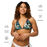 caracteristiques - Haut de bikini éco-responsable rembourré UPF50+ Noir Floral Libellule - Couleurs Lagon