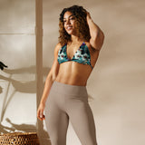 avant et leggings taille haute - Haut de bikini éco-responsable rembourré UPF50+ Noir Floral Libellule - Couleurs Lagon