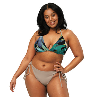 avant - Haut de bikini éco-responsable rembourré UPF50+ Noir Floral - Couleurs Lagon