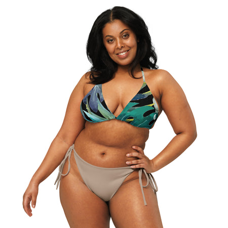 avant - Haut de bikini éco-responsable rembourré UPF50+ Noir Floral - Couleurs Lagon