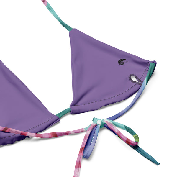 gros plan int coutures - Haut de bikini éco-responsable rembourré UPF50+ Meduse Lavande - Couleurs Lagon