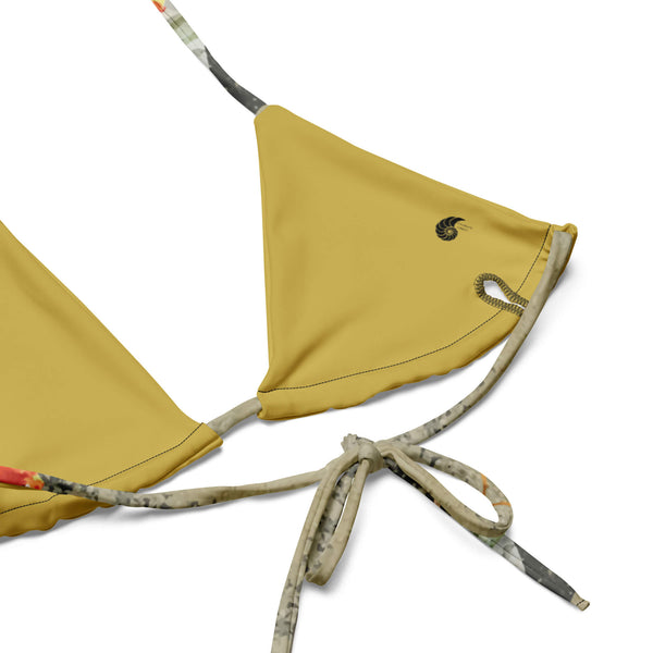 gros plan intérieur et coutures - Haut de bikini éco-responsable rembourré UPF50+ Sable Coquillage Marron - Couleurs Lagon