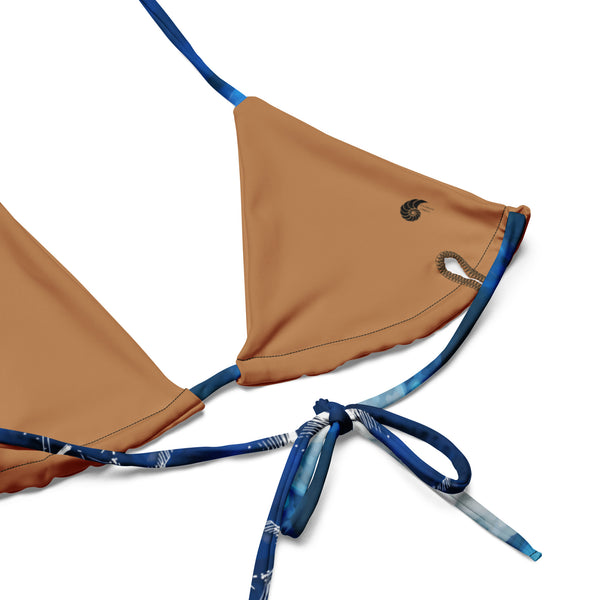 gros plan couture intérieur en couleur - Haut de bikini éco-responsable rembourré UPF50+ Bleu Marine Meduse - Couleurs Lagon