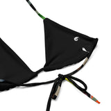 gros plan interieur coutures - Haut de bikini éco-responsable rembourré UPF50+ Noir Floral Hibiscus - Couleurs Lagon