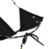 gros plan interieur courtures - Haut de bikini éco-responsable rembourré UPF50+ Noir Floral - Couleurs Lagon