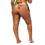 dos grande taille - Bas de Bikini String Doublé Noir Recyclé UPF50+ Floral Hibiscus - Couleurs Lagon