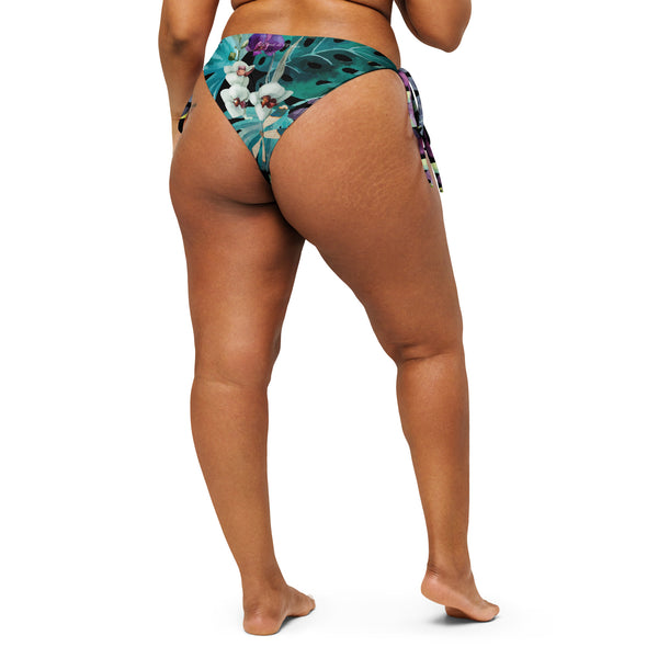 Bas de Bikini String Doublé Noir Recyclé UPF50+ Floral Libellule