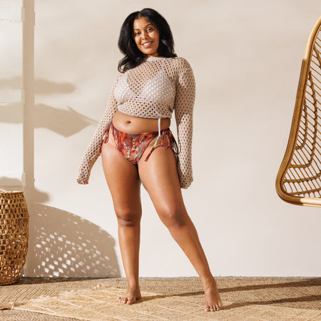 avant grande taille - Bas de Bikini String Doublé Rouge Recyclé UPF50+ Gorgone Dragon Fish - Couleurs Lagon