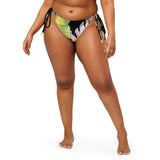 avant grande taille - Bas de Bikini String Doublé Noir Recyclé UPF50+ Floral Hibiscus - Couleurs Lagon