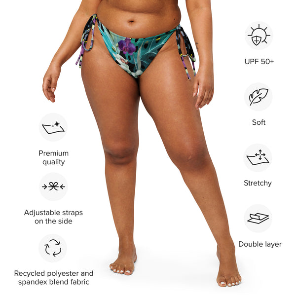 caracteristiques - Bas de Bikini String Doublé Noir Recyclé UPF50+ Floral Libellule - Couleurs Lagon