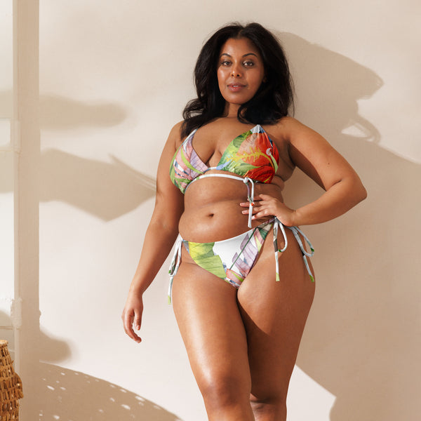 Couleurs Lagon - Sexy Bikini Push-Up String Entièrement Doublé Recyclé UPF50+ FLORAL HIBISCUS CITRUS