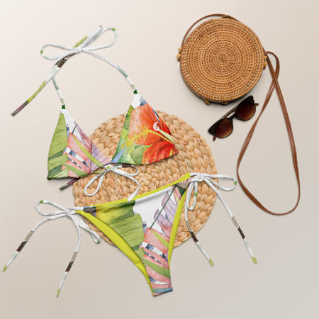 Couleurs Lagon - Sexy Bikini Push-Up String Entièrement Doublé Recyclé UPF50+ FLORAL HIBISCUS CITRUS