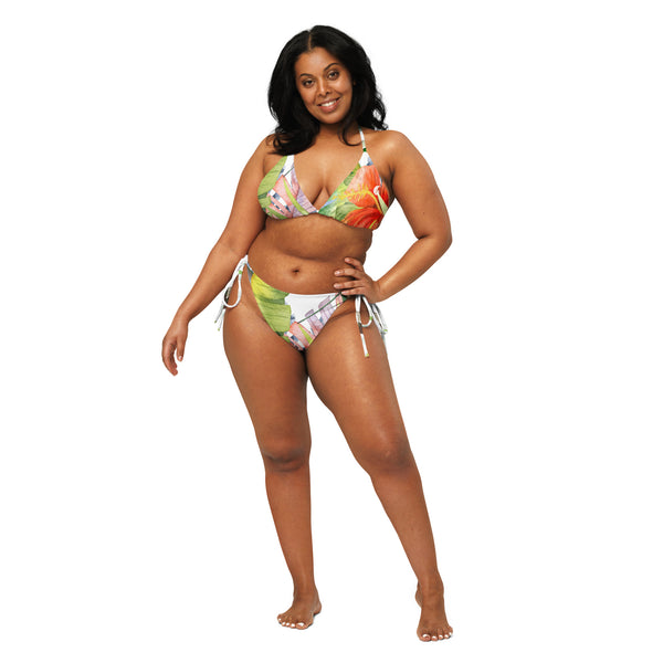 Couleurs Lagon - Sexy Bikini Push-Up String Entièrement Doublé Recyclé UPF50+ FLORAL HIBISCUS CITRUS