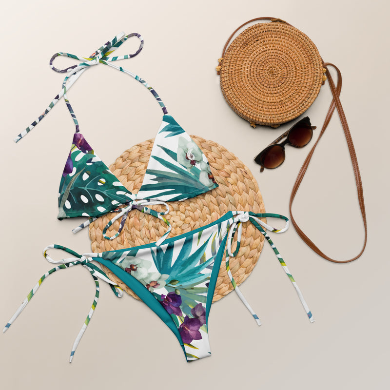 Couleurs Lagon - Sexy Bikini Push-Up String Entièrement Doublé Recyclé UPF50+ FLORAL BLEU D'ORIENT