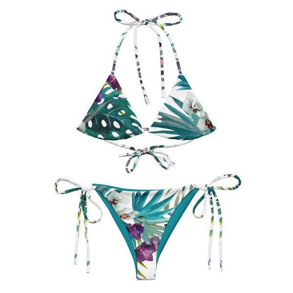Couleurs Lagon - Sexy Bikini Push-Up String Entièrement Doublé Recyclé UPF50+ FLORAL BLEU D'ORIENT