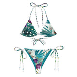 Couleurs Lagon - Sexy Bikini Push-Up String Entièrement Doublé Recyclé UPF50+ FLORAL BLEU D'ORIENT