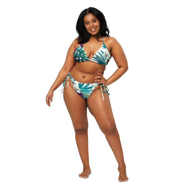 Couleurs Lagon - Sexy Bikini Push-Up String Entièrement Doublé Recyclé UPF50+ FLORAL BLEU D'ORIENT