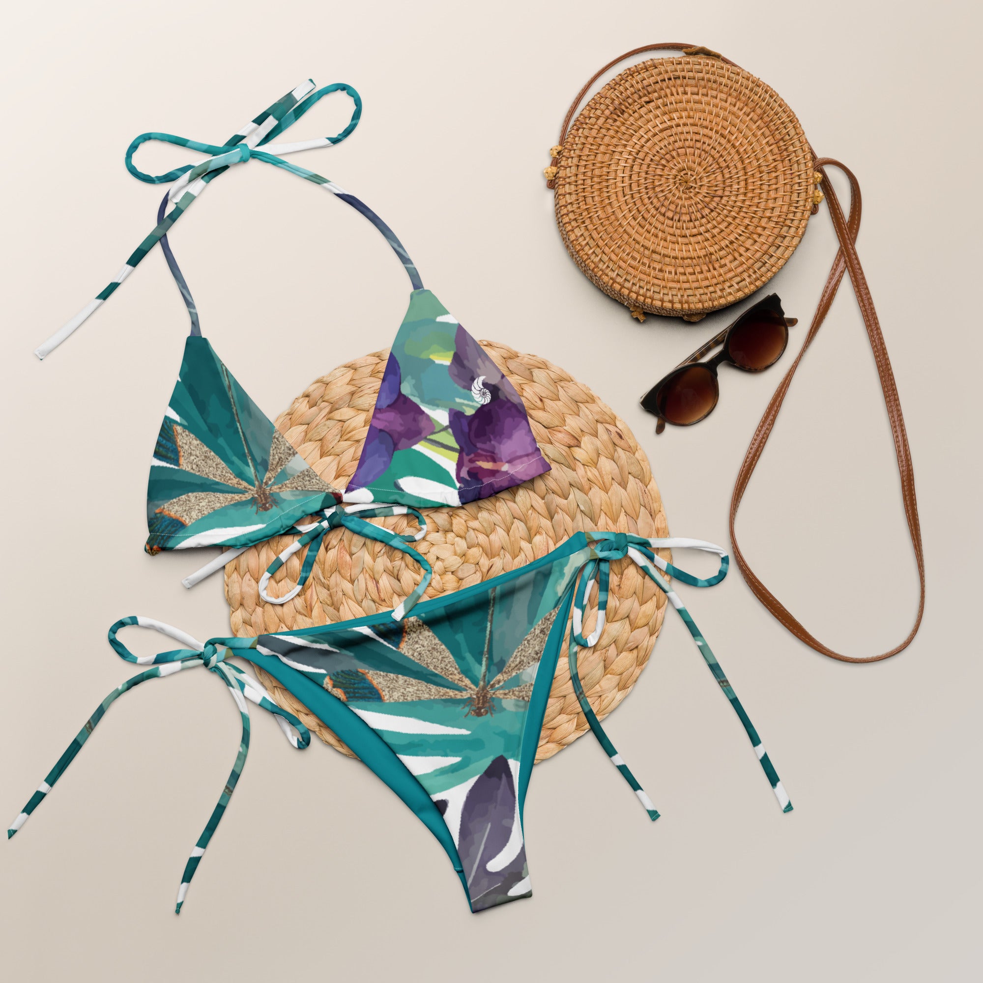 Couleurs Lagon - Sexy Bikini Push-Up String Entièrement Doublé Recyclé UPF50+ FLORAL BLEU ORIENTAL