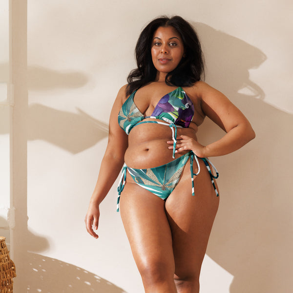 Couleurs Lagon - Sexy Bikini Push-Up String Entièrement Doublé Recyclé UPF50+ FLORAL BLEU ORIENTAL
