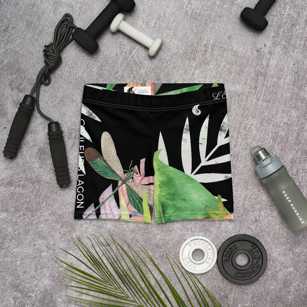 Couleurs Lagon - Short de Bain AllSportAqua NOIR FLORAL HIBISCUS LIBELLULE