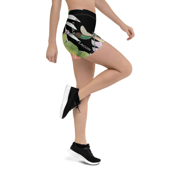 Couleurs Lagon - Short de Bain AllSportAqua NOIR FLORAL HIBISCUS LIBELLULE
