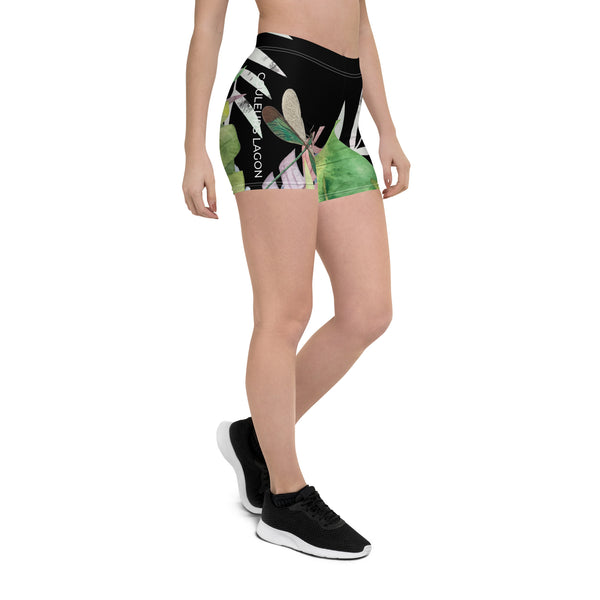 Couleurs Lagon - Short de Bain AllSportAqua NOIR FLORAL HIBISCUS LIBELLULE