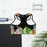 Couleurs Lagon - Brassière de Sport NOIR FLORAL HIBISCUS LIBELLULE