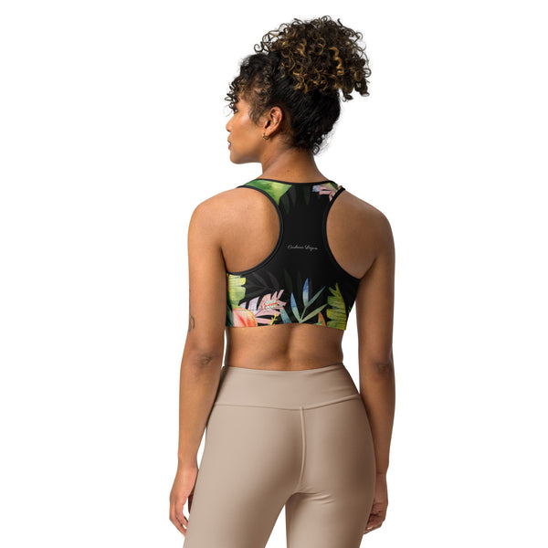 Top yoga brassière hibiscus coléoptères UPF50+ dos — Couleurs Lagon Pacifique
