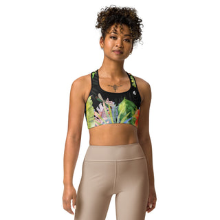 Couleurs Lagon - Brassière de Sport NOIR FLORAL HIBISCUS LIBELLULE