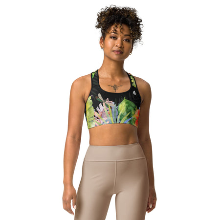 Couleurs Lagon - Brassière de Sport NOIR FLORAL HIBISCUS LIBELLULE