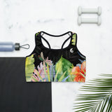 Couleurs Lagon - Brassière de Sport NOIR FLORAL HIBISCUS LIBELLULE