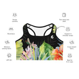 Couleurs Lagon - Brassière de Sport NOIR FLORAL HIBISCUS LIBELLULE