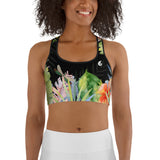 Couleurs Lagon - Brassière de Sport NOIR FLORAL HIBISCUS LIBELLULE